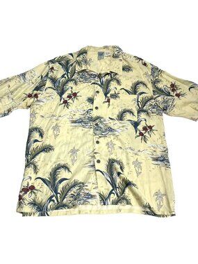 Vintage Gotcha Sport Yellow Beach Palm Hawaiian Rayon Button Shirt Mens Size XL